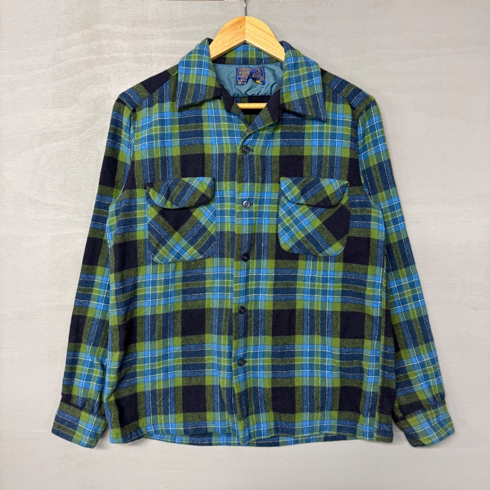 Pendleton Wool Plaid Flannel Loop Collar 60s Shir… - image 2